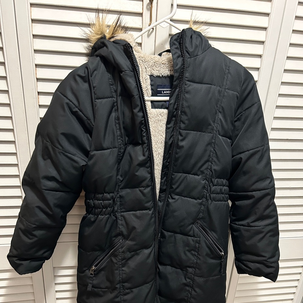 Lands End Fur lined coat